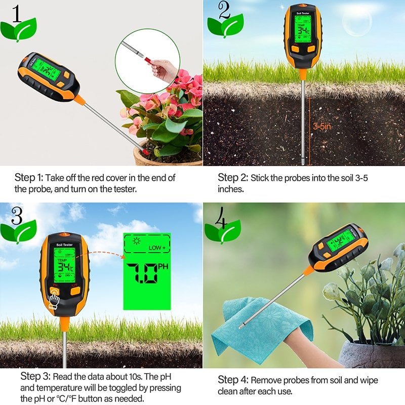 2025 Newly Upgraded Digital 4-in-1 Soil Test Meter, large LCD screen, probe accurately quick measure