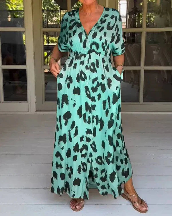 đ„Loose Leopard V-Neck Maxi Dress