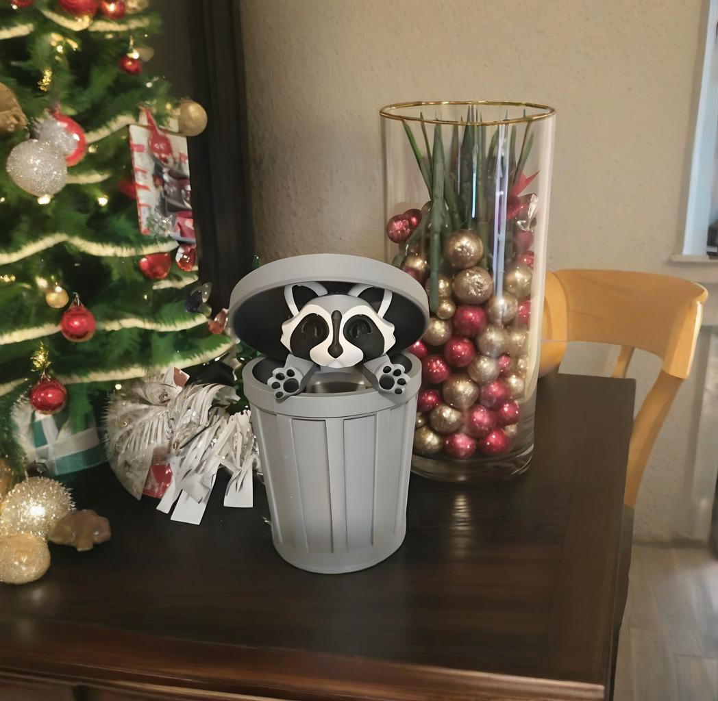 🦝🦝Adopt Your Own Mischievous 3D Printed Raccoon – With Optional Trash Can