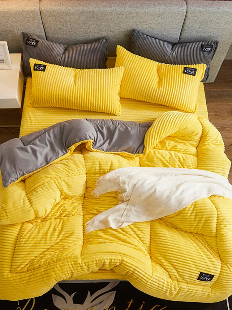 (š„Buy More, Save More )AB Sided Thicken Corduroy Velvet Winter Bedding Set Full Queen King Size Duvet Coverļ¼Free Shippingļ¼