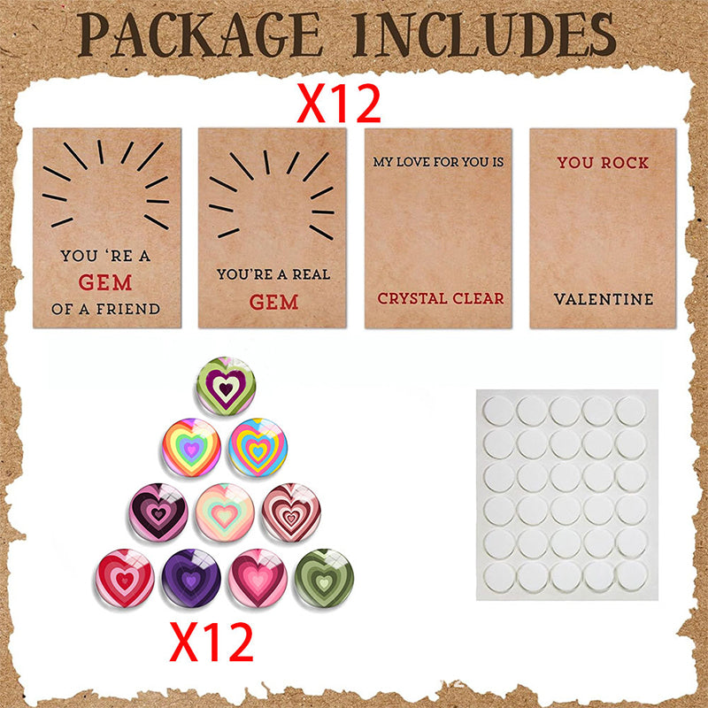 24 Pack Valentines Cards with Heart-Shape Stones