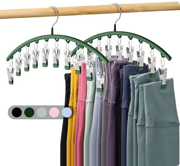 Legging Organizer for Closet, Metal Yoga Pants Hanger w/Rubber Coated 4 Pack w/10 Clips Hold 40 Leggings