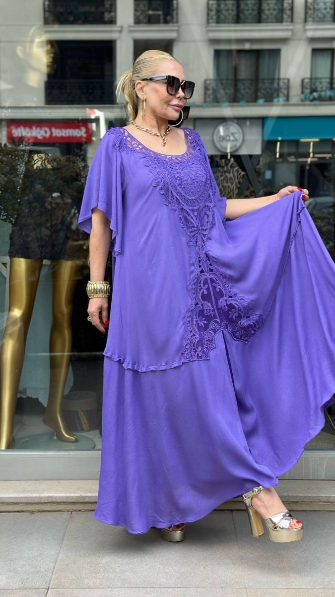 Ladies Elegant Lace Panel A-Line Long Skirt
