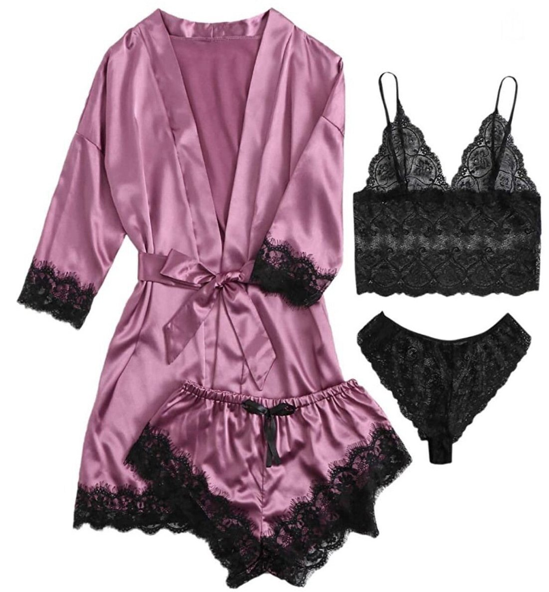 🔥LAST DAY SALE 49% OFF 🔥Valentine's Day 4 sets of lace satin sling pajamas set🌹
