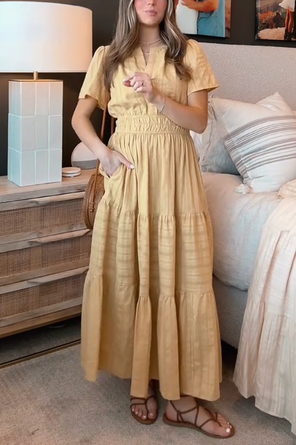 Women's Casual Simple Solid Color V-neck Short-sleeved Dress