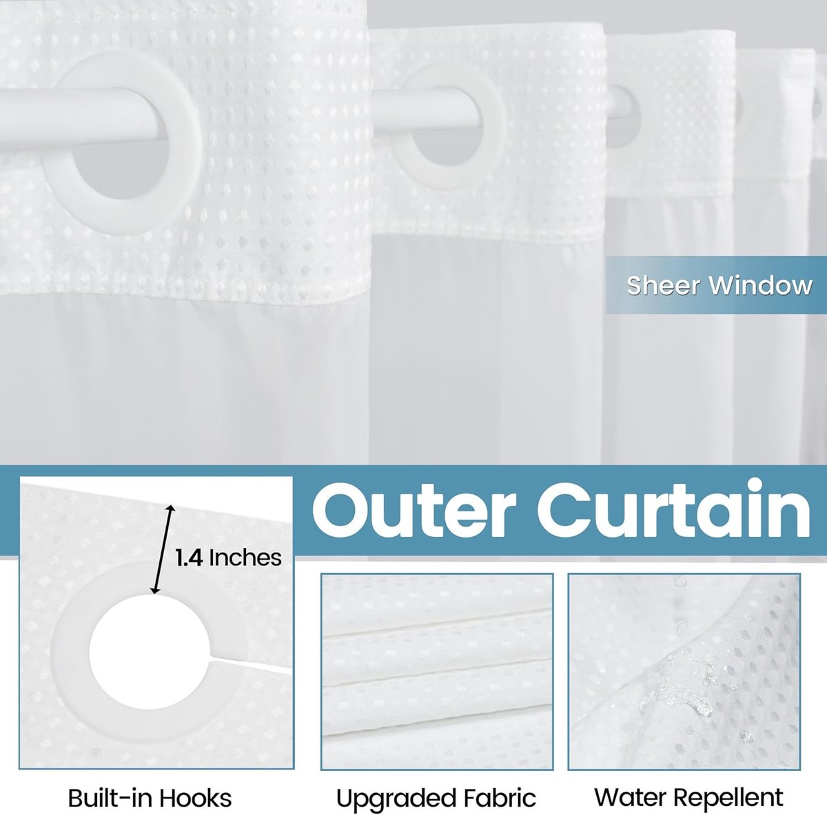🔥🔥No Hook Shower Curtain with Snap in Liner
