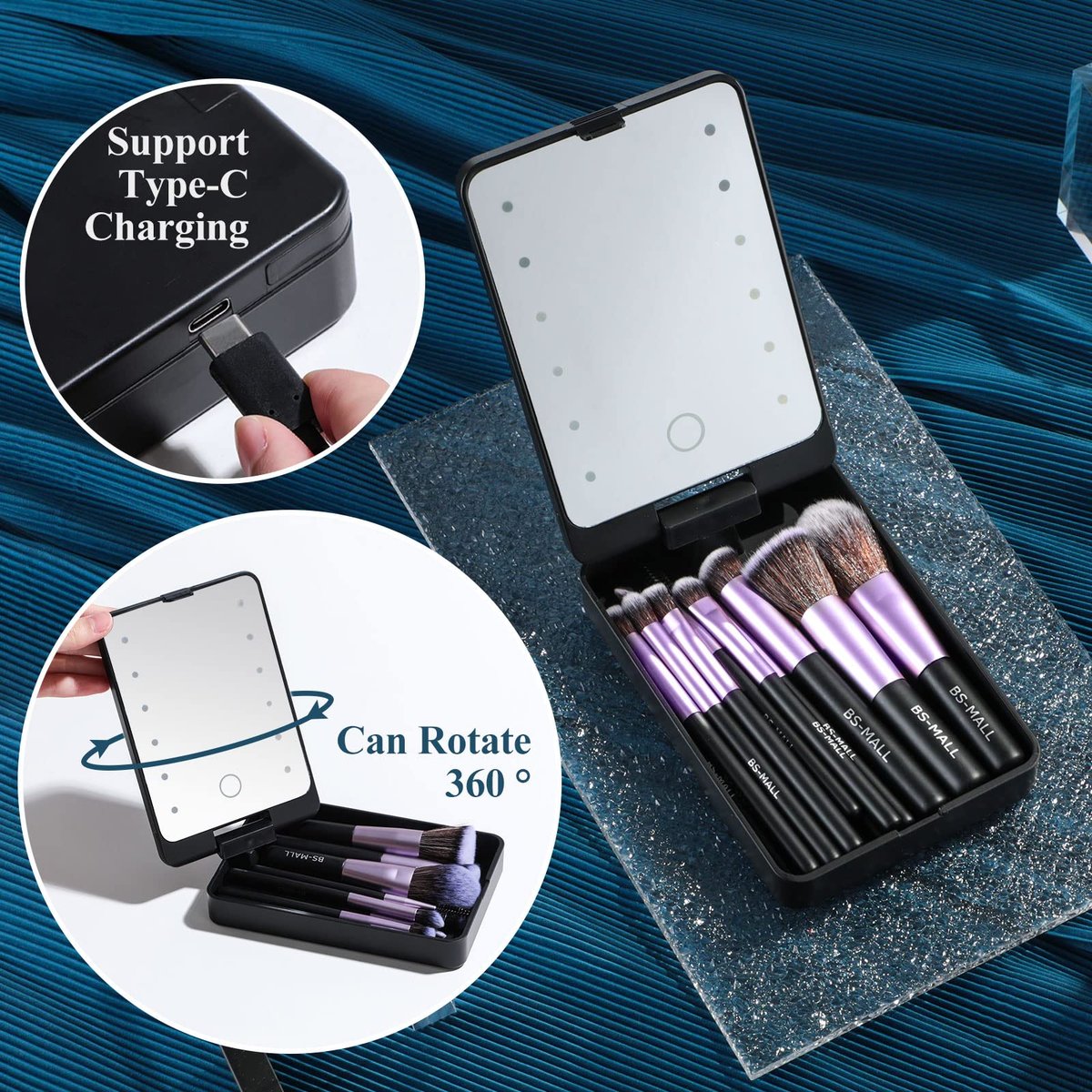 💖Travel Makeup Brush Set with LED light