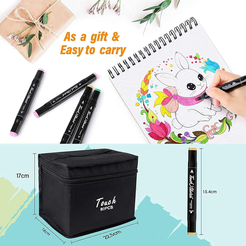 80 Colors Premium Dual Tip Markers Set with Carry Case