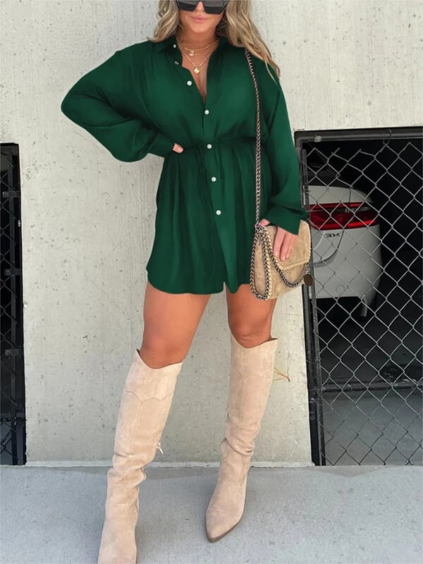 Solid Color Long Sleeve Shirt Bodysuit