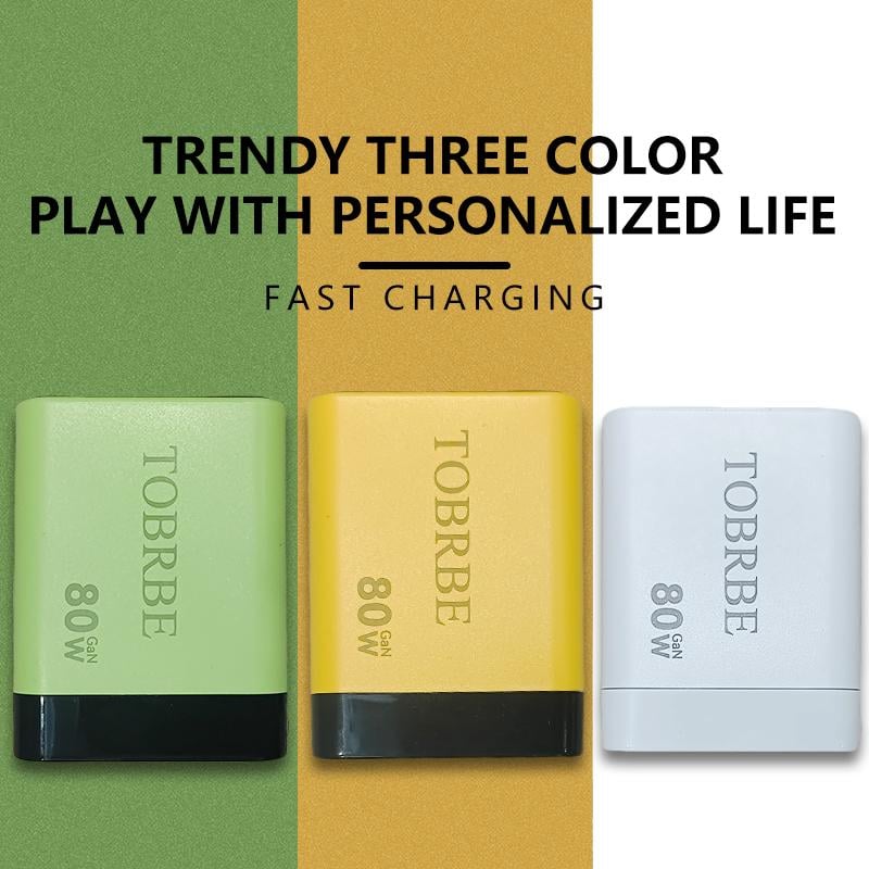 3 in 1 GaN Charger,Scalable 80W MAX fast charger module with Type-C cable and 2 USB ports