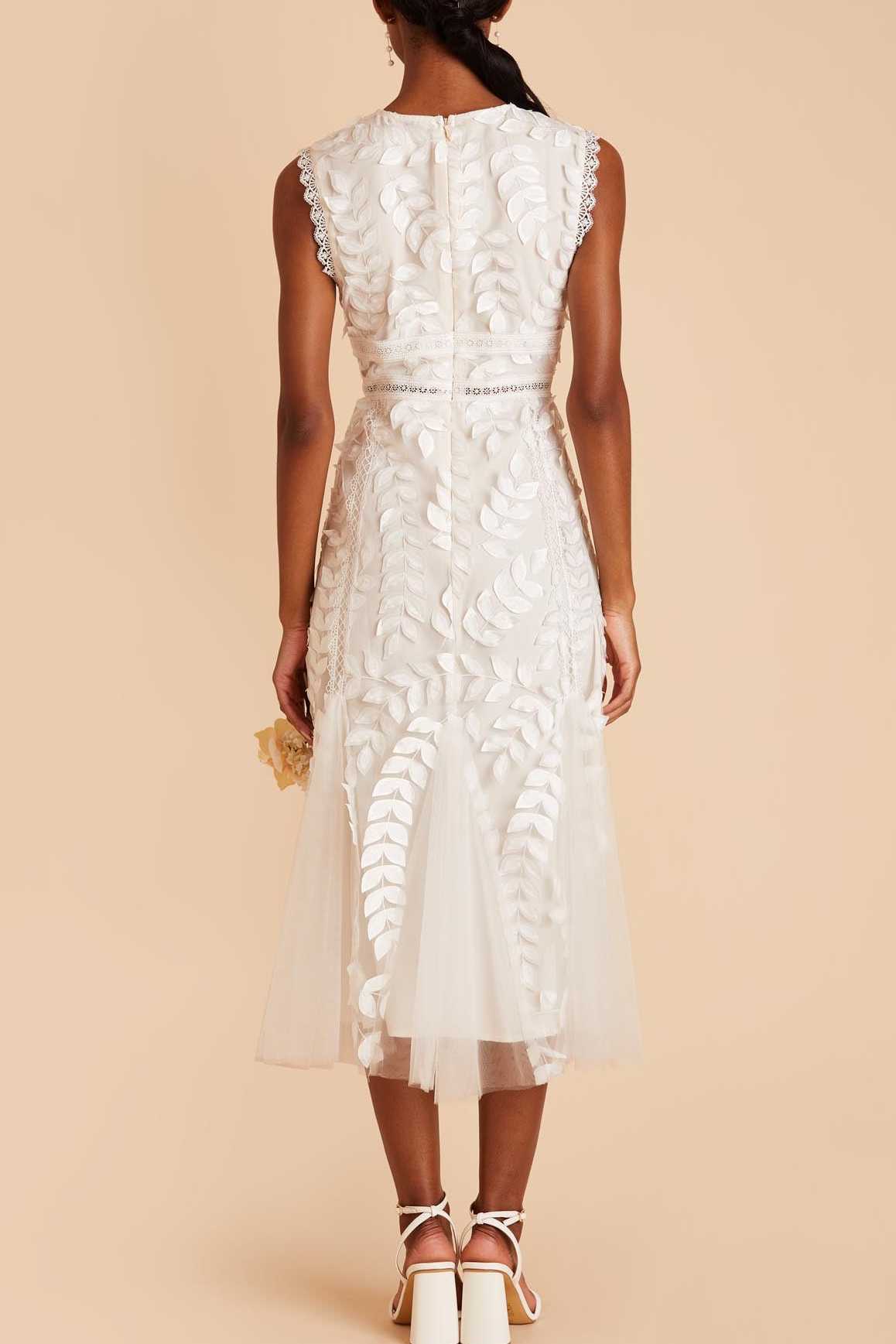 Tulle Midi Dress with High Neck and 3D Lace Leaf Detail