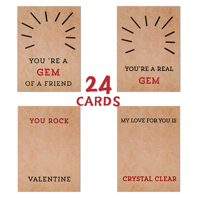 24 Pack Valentines Cards with Heart-Shape Stones