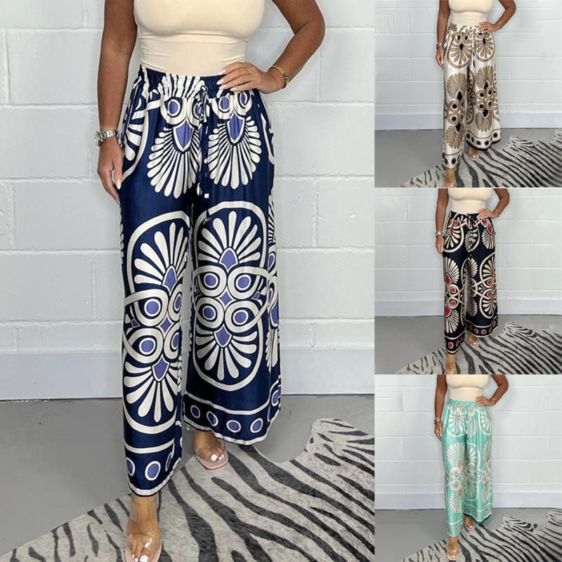 🌷Women's Fashion Satin Elegant Printed Wide Leg Pants✨