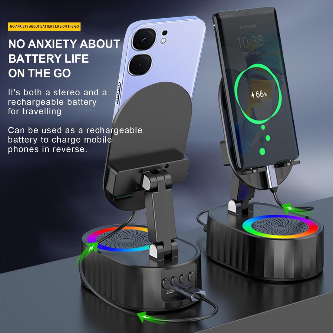💥LAST DAY SALE 49% OFF🔥2025 Upgraded Cell Phone Stand with Induction Speaker/Power Bank/Atmosphere Light