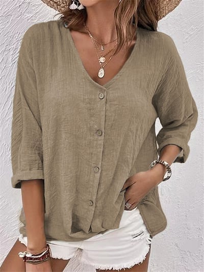 2025 New Classic Linen Blouse in Solid Color