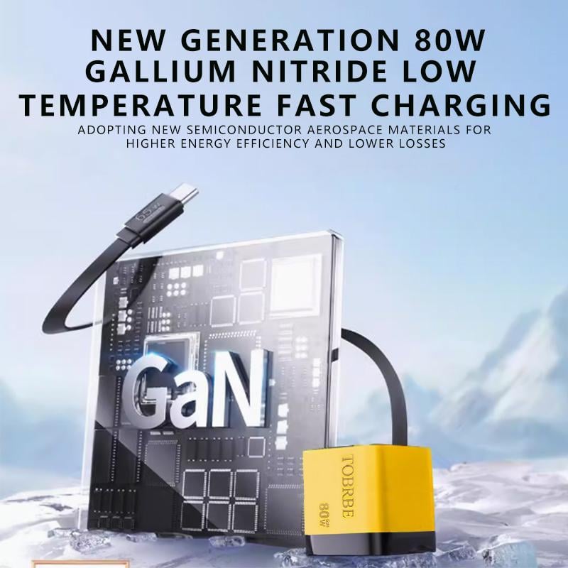 3 in 1 GaN Charger,Scalable 80W MAX fast charger module with Type-C cable and 2 USB ports