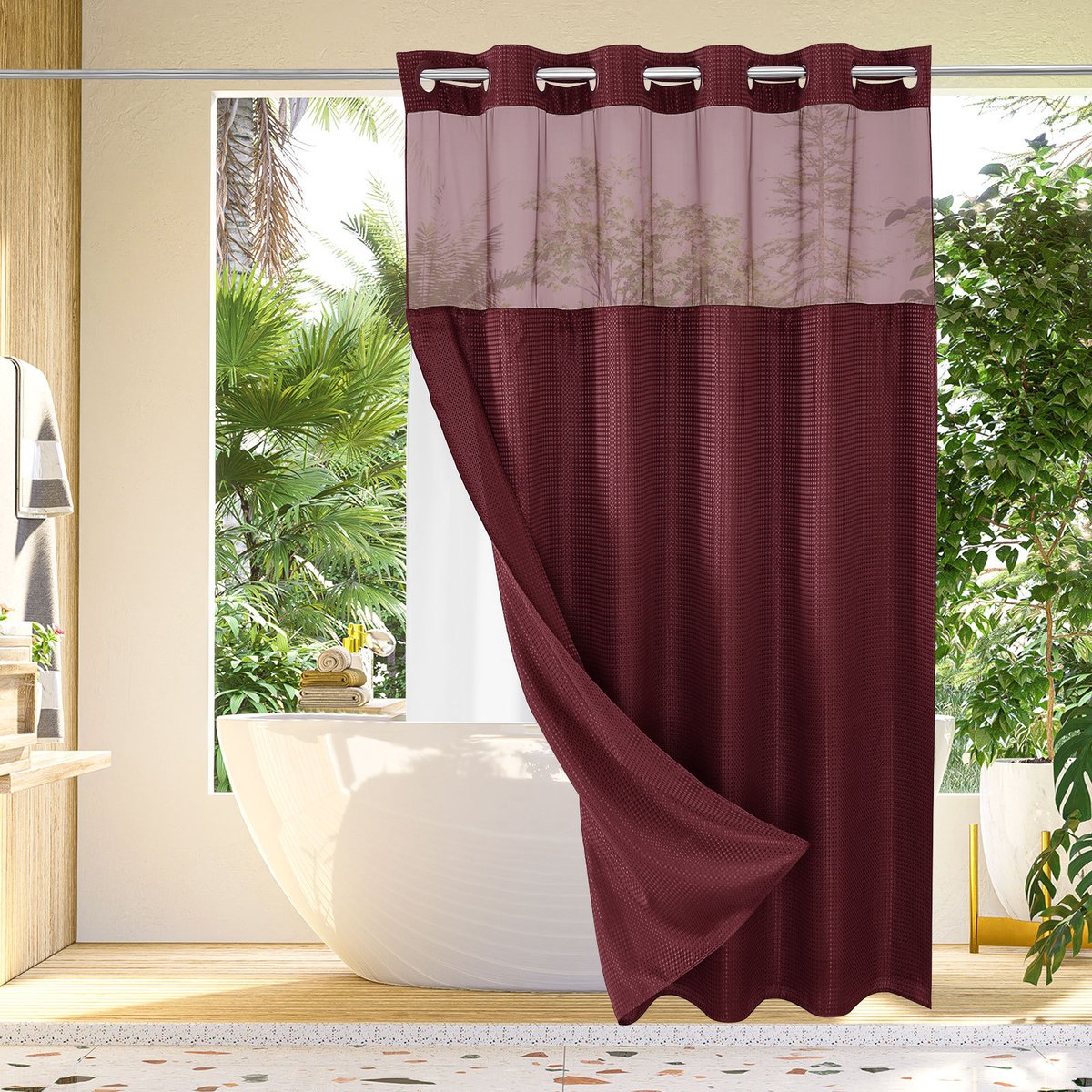 🔥🔥No Hook Shower Curtain with Snap in Liner