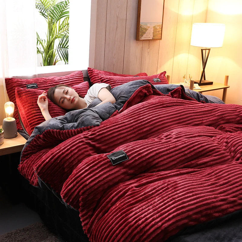 (š„Buy More, Save More )AB Sided Thicken Corduroy Velvet Winter Bedding Set Full Queen King Size Duvet Coverļ¼Free Shippingļ¼