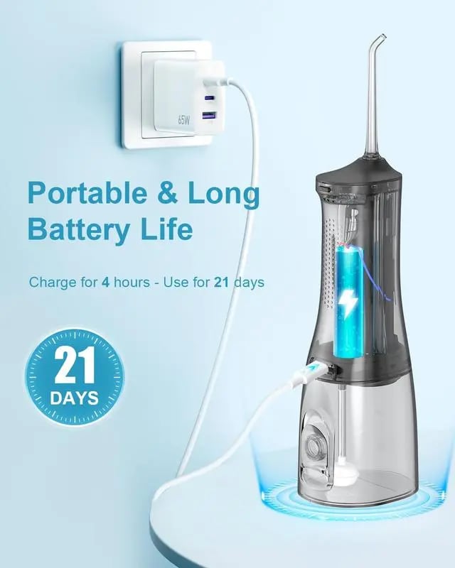 Teeth Cleaning with 3 Modes 4 Jet Tips IPX6 Waterproof Teethfloss for Home Travel,300ML Water Tank Water Flosser