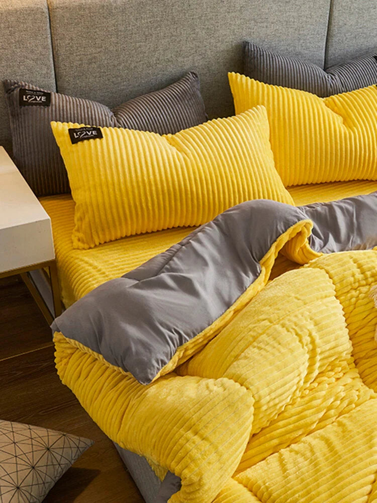 (š„Buy More, Save More )AB Sided Thicken Corduroy Velvet Winter Bedding Set Full Queen King Size Duvet Coverļ¼Free Shippingļ¼