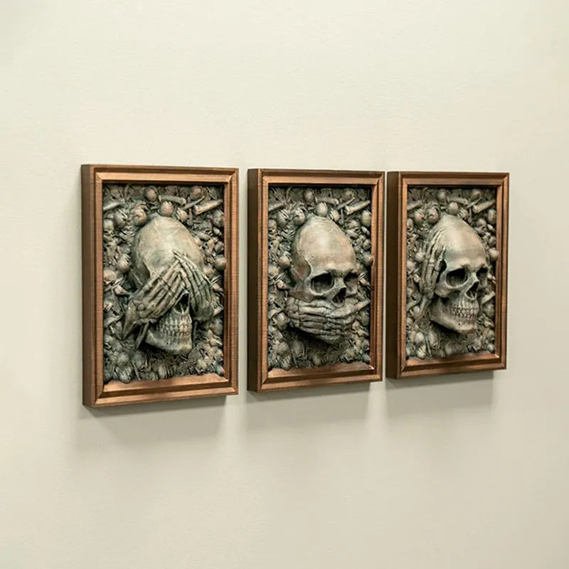 ☠Three Wise Skulls Picture Frame Decor