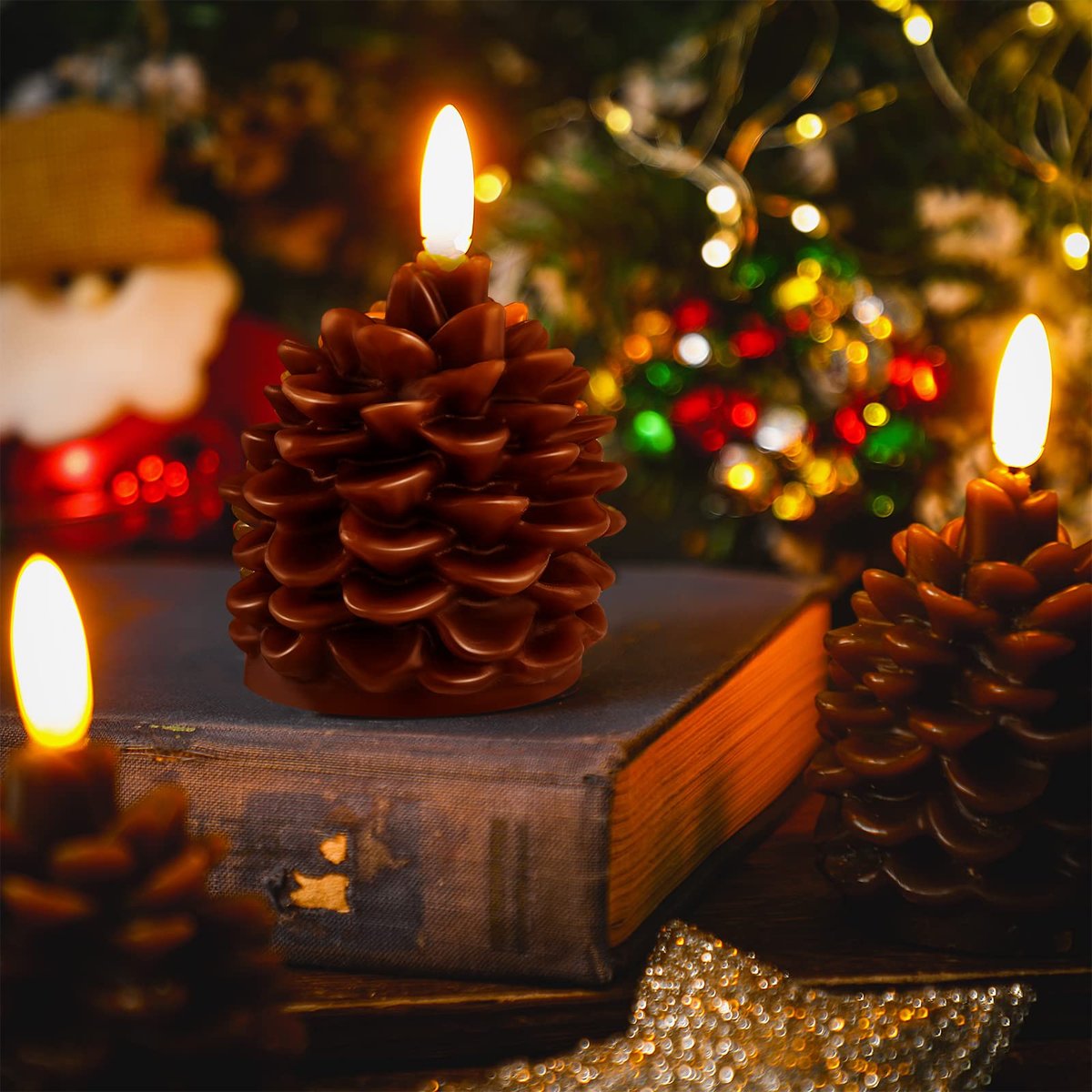 🔥Flameless Pinecone Candles Battery Operated with 6 Hour Timer