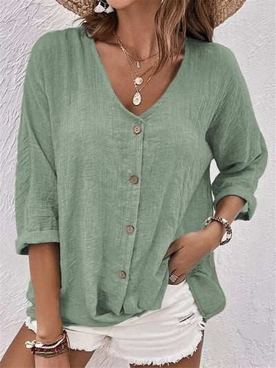2025 New Classic Linen Blouse in Solid Color