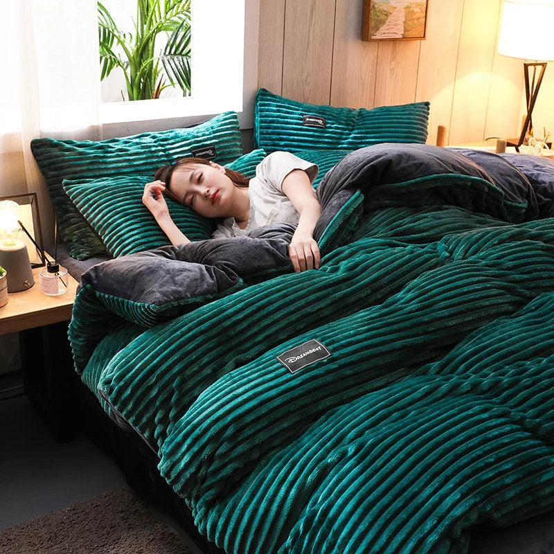 (š„Buy More, Save More )AB Sided Thicken Corduroy Velvet Winter Bedding Set Full Queen King Size Duvet Coverļ¼Free Shippingļ¼