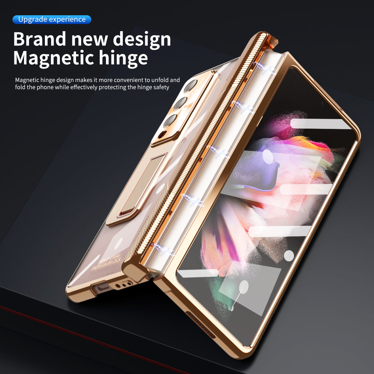 Magnetic Hinge Plating Case For Galaxy Z Fold5 Fold4 Fold3 With Double Hinge Protector