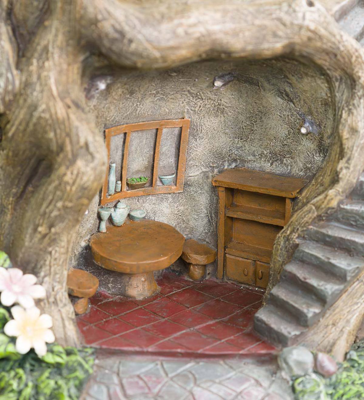 Two-Story Fully-Furnished Solar Lighted Fairy House in a Stump (Free Shipping)