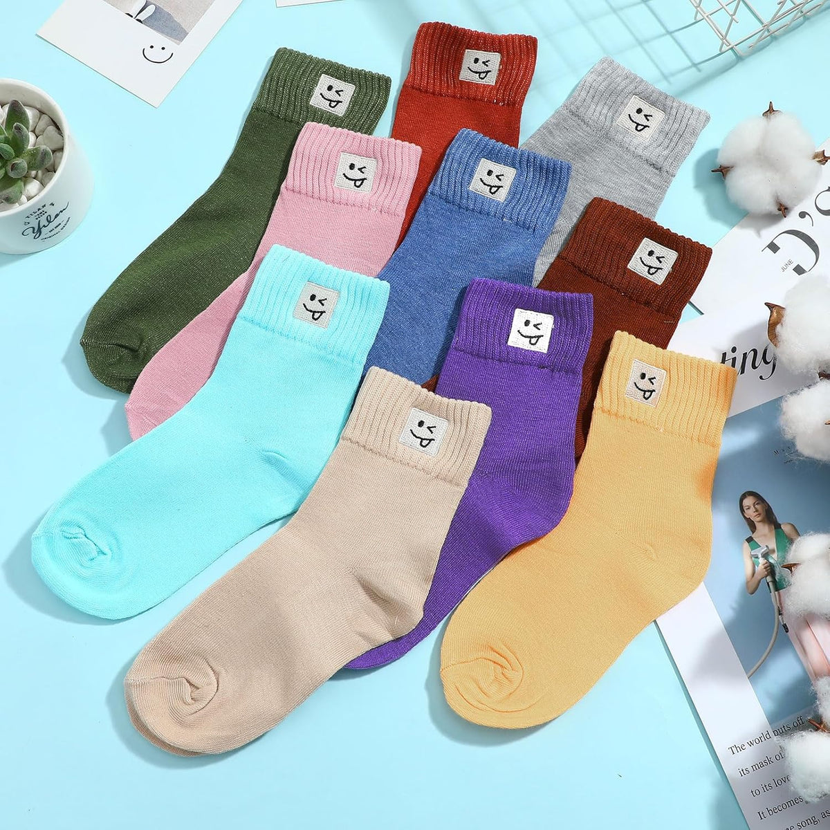 10-Pair Colorful Smiley Face Ankle Socks