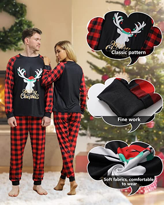 🔥Grid ELK Christmas Family Pajamas-Black&Red