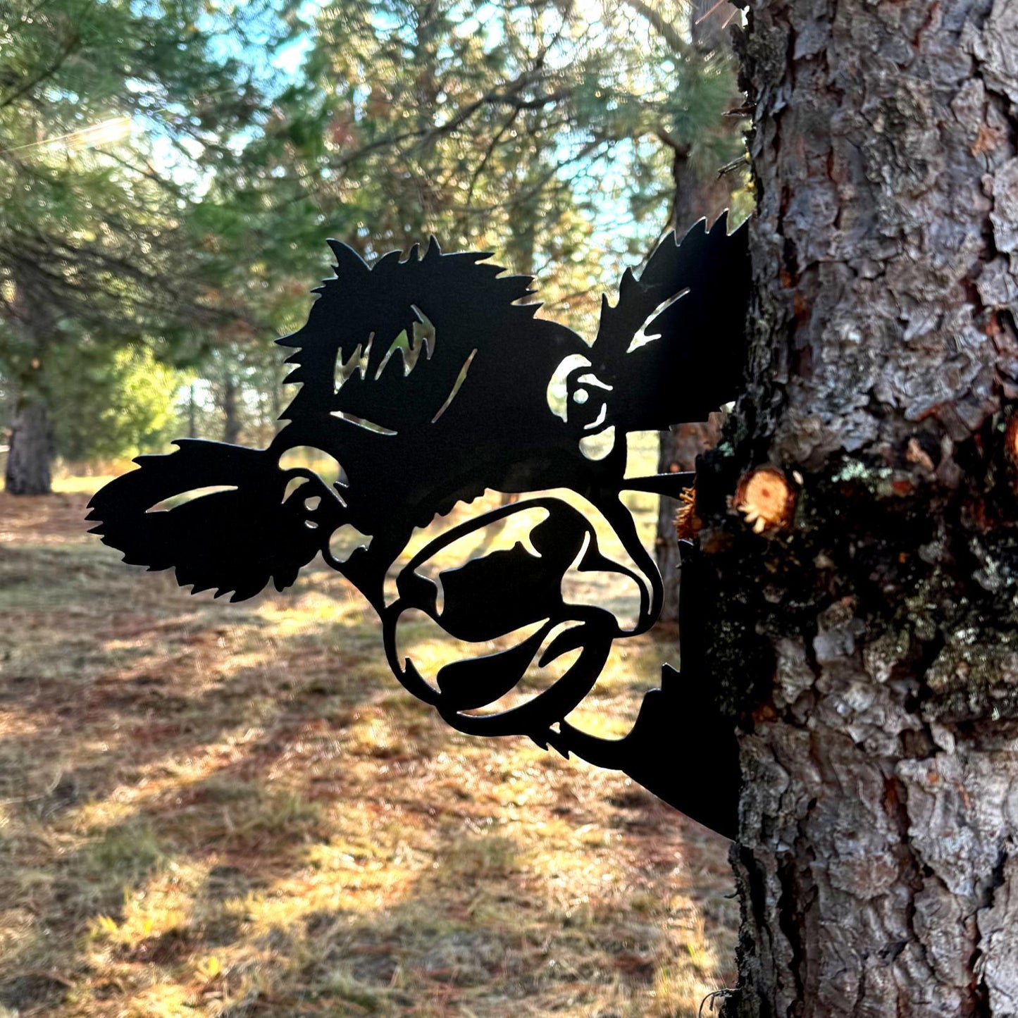 Peek-a-Boo Flipping Off Bigfoot Metal Sign