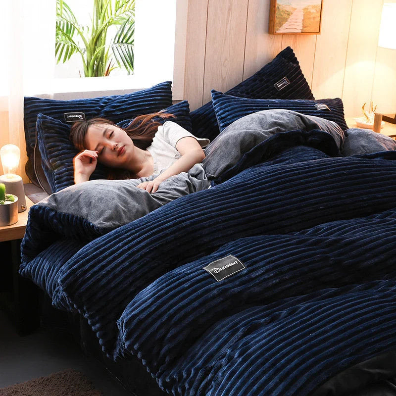 (š„Buy More, Save More )AB Sided Thicken Corduroy Velvet Winter Bedding Set Full Queen King Size Duvet Coverļ¼Free Shippingļ¼