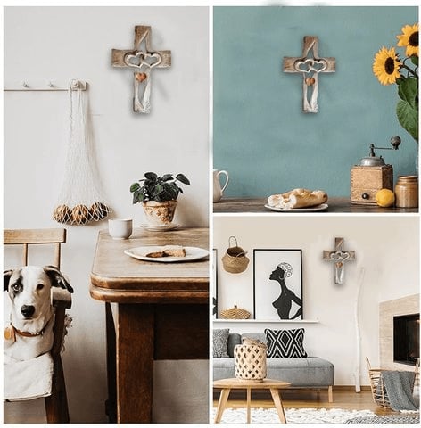 💞Carved wooden cross - intertwined hearts