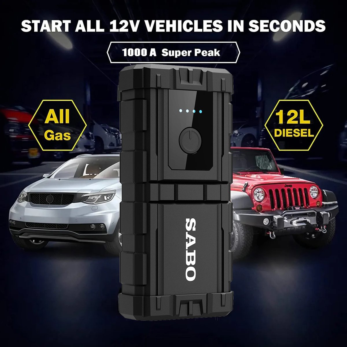 A68 Car Battery Jump Starter 1000A Peak Battery Capacity