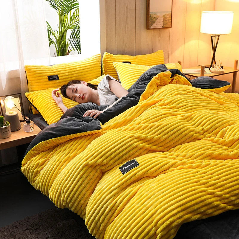 (š„Buy More, Save More )AB Sided Thicken Corduroy Velvet Winter Bedding Set Full Queen King Size Duvet Coverļ¼Free Shippingļ¼