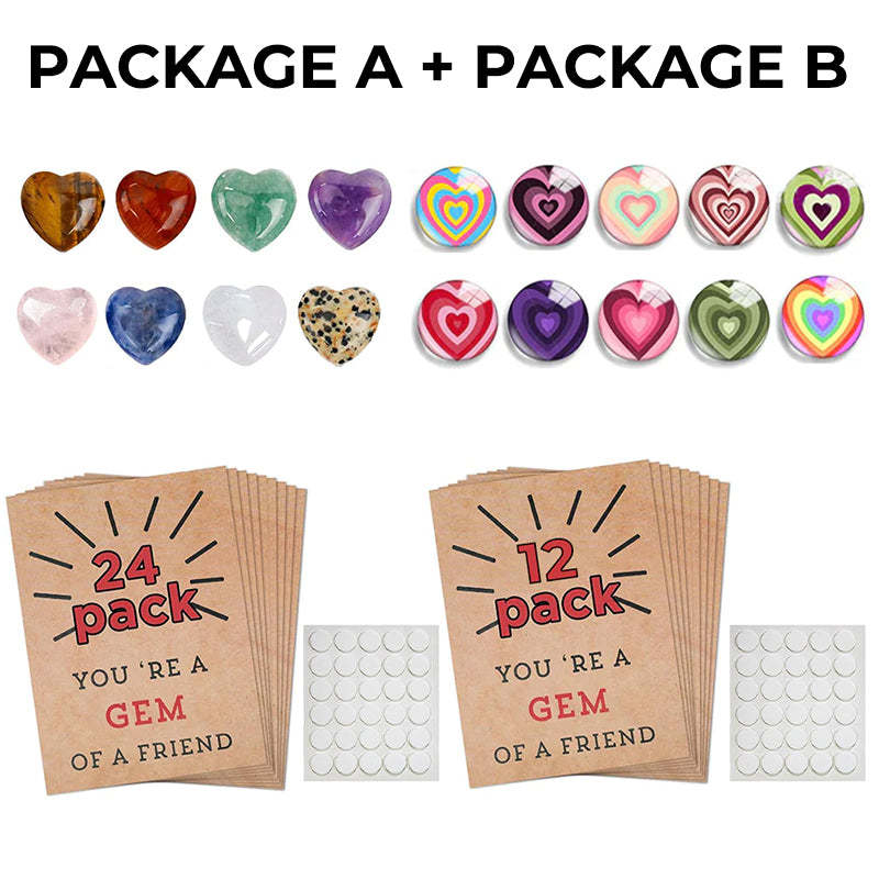 24 Pack Valentines Cards with Heart-Shape Stones