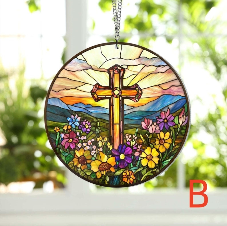 🔥🔥Last Day 50% Off--Cross And Wild Flower Suncatcher Ornament