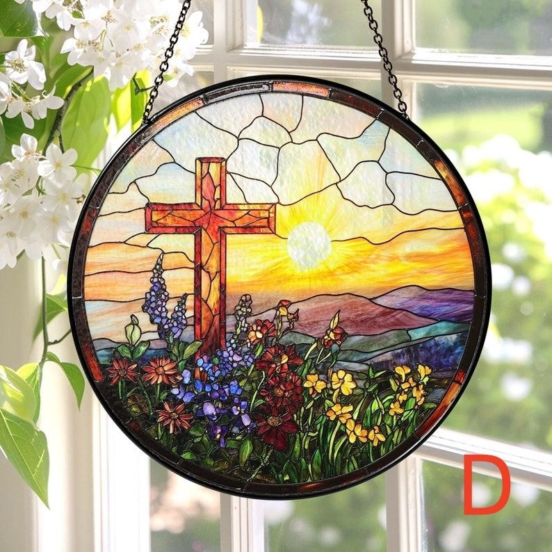 🔥🔥Last Day 50% Off--Cross And Wild Flower Suncatcher Ornament