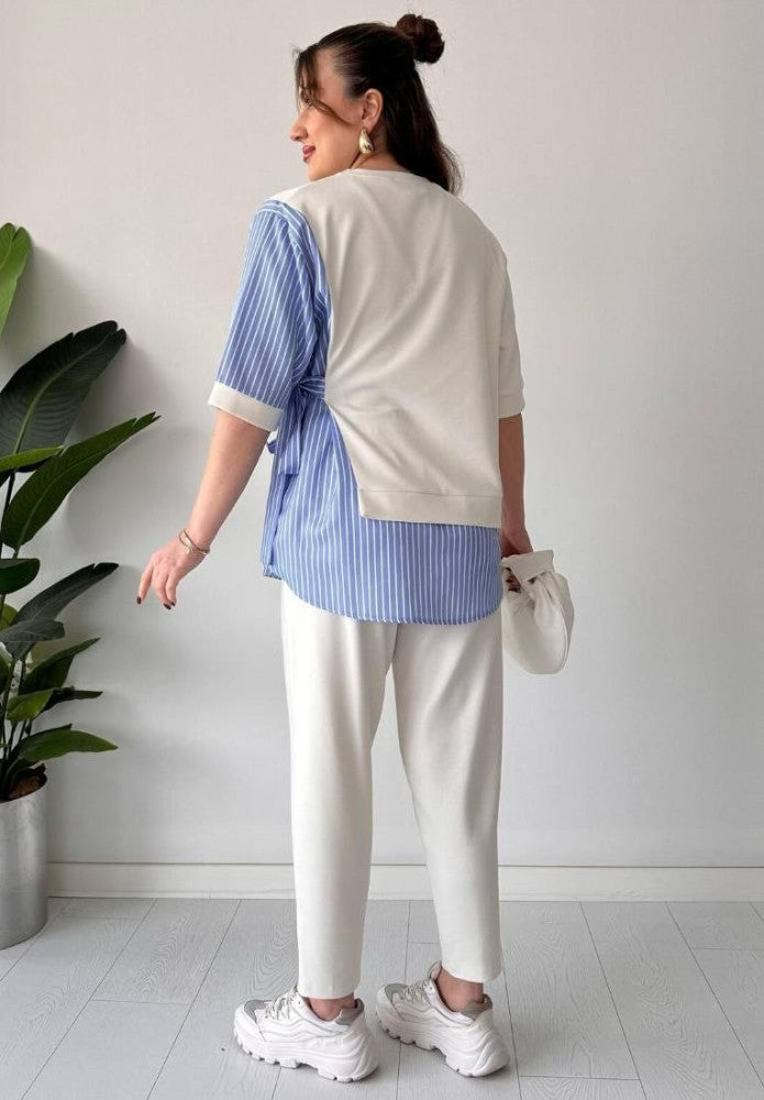 Spliced short-sleeved two-piece suit