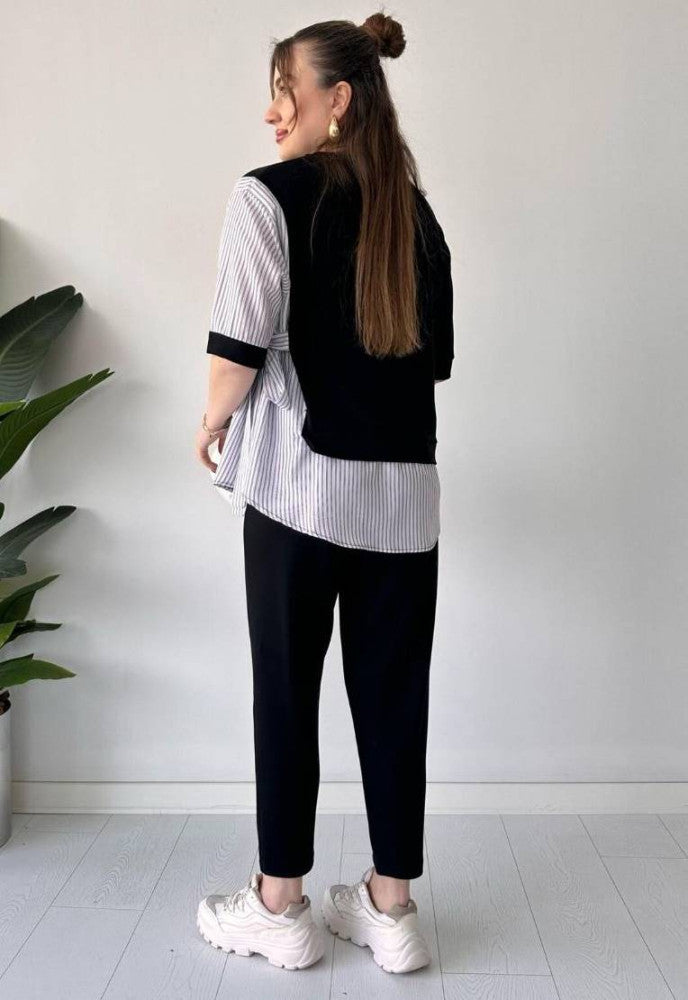 Spliced short-sleeved two-piece suit