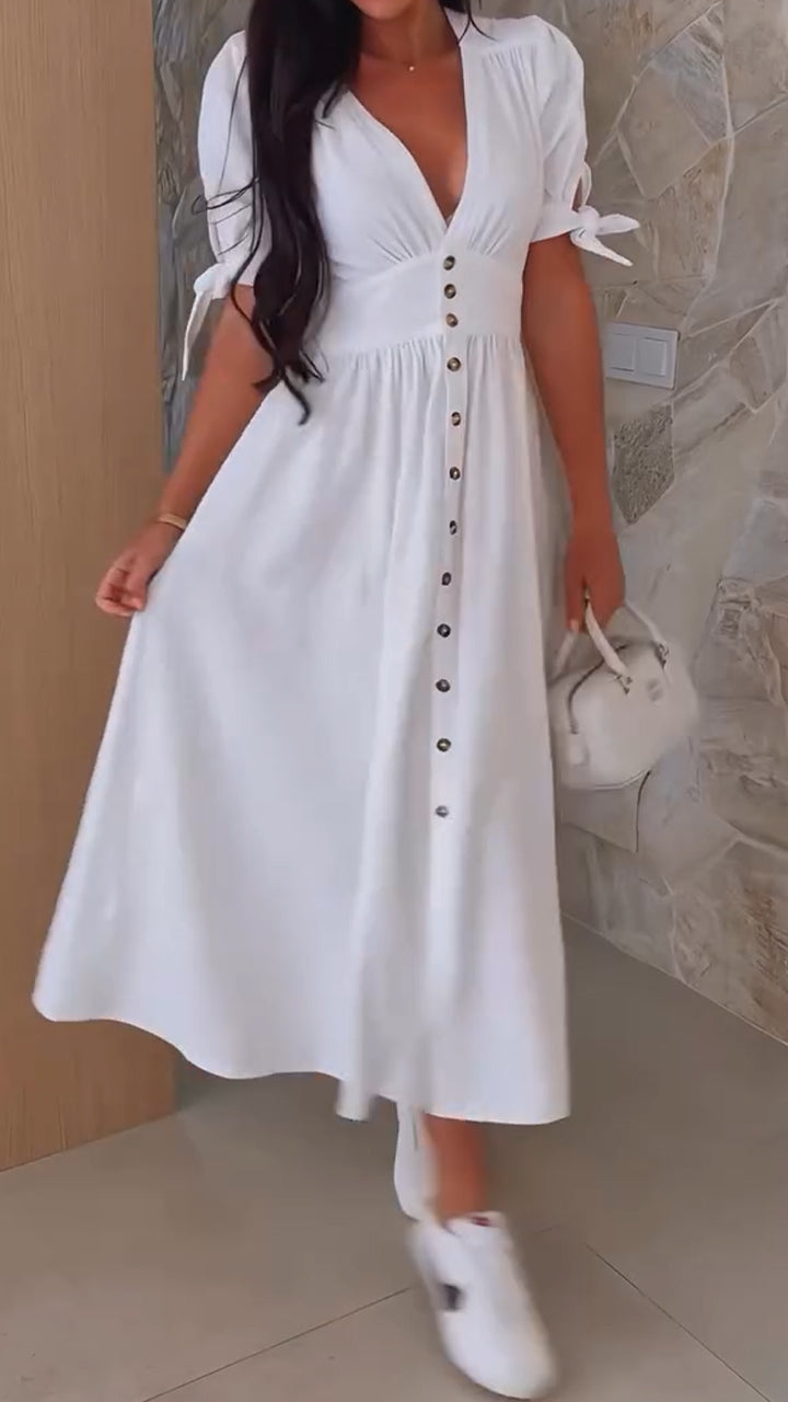 Women's V-neck Button Casual Dress