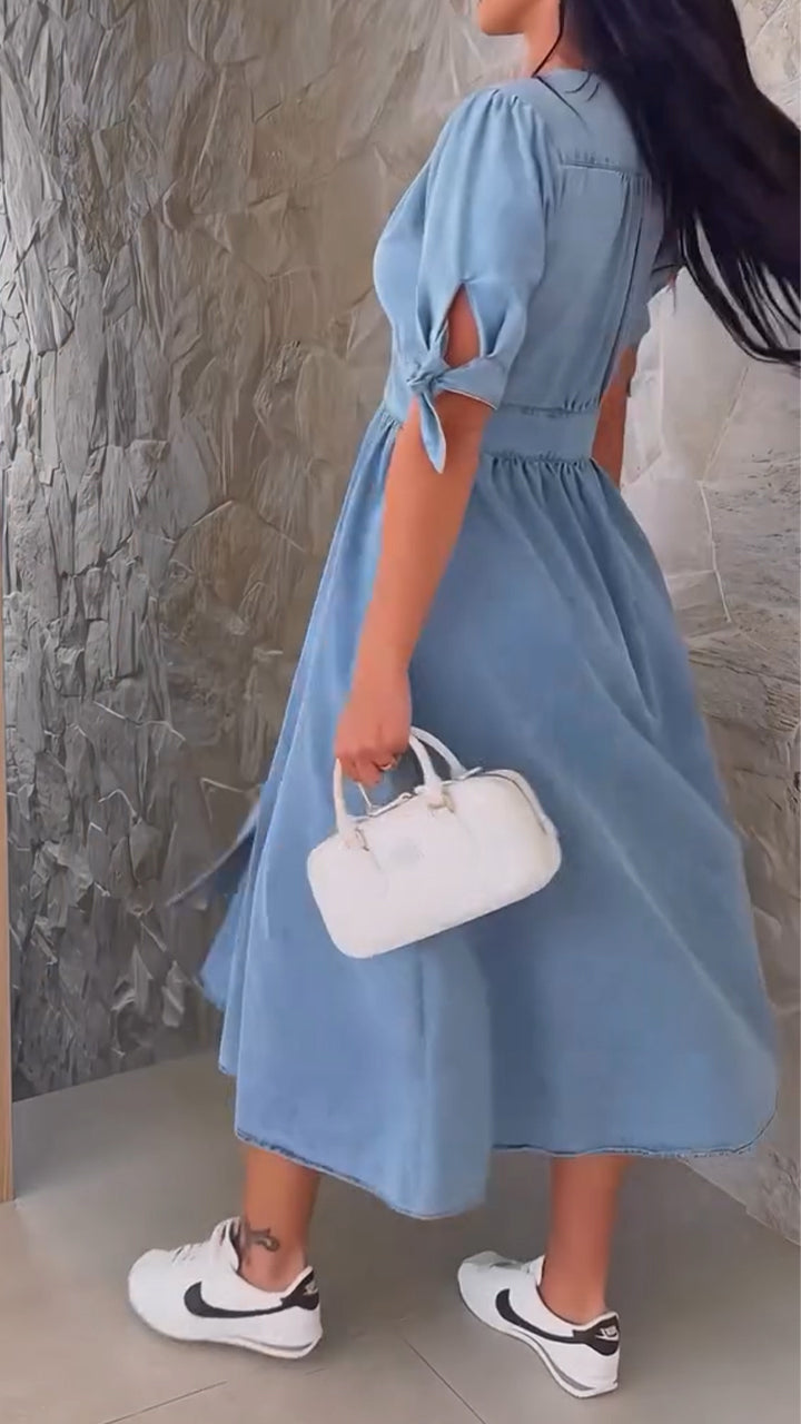 Women's V-neck Button Casual Dress
