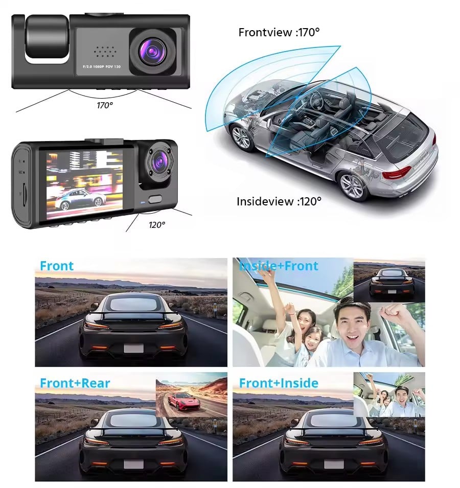 2-Inch Screen Wifi Link 1080P HD Dashcam with Night Vision 2/3 Lenses