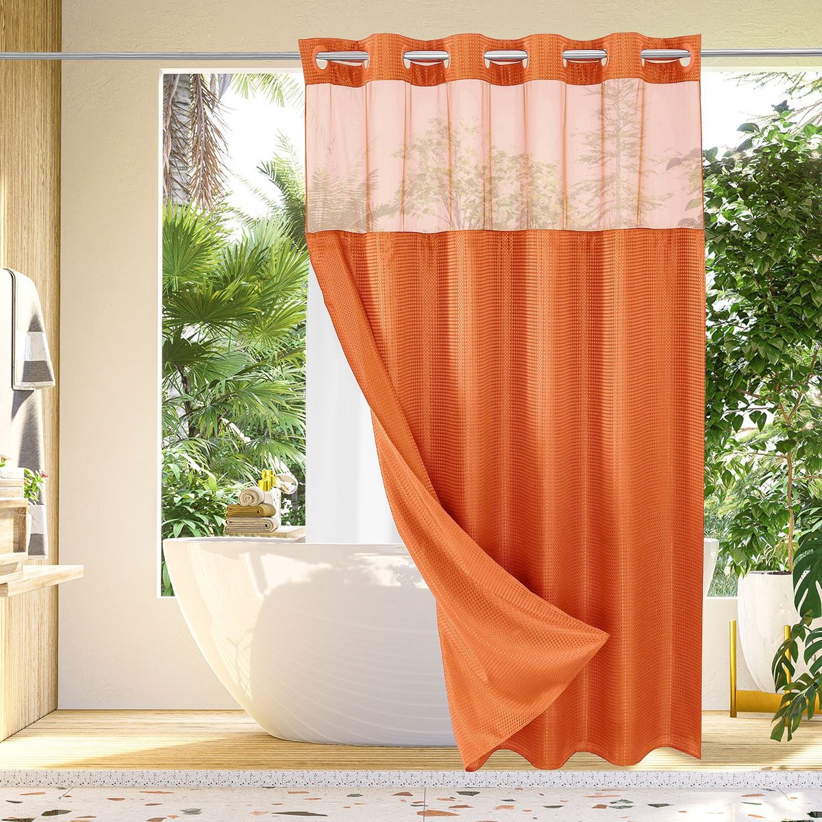 🔥🔥No Hook Shower Curtain with Snap in Liner