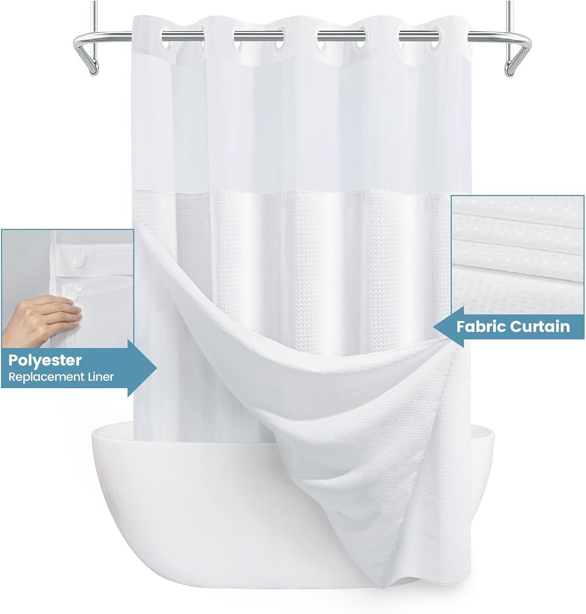 🔥🔥No Hook Shower Curtain with Snap in Liner