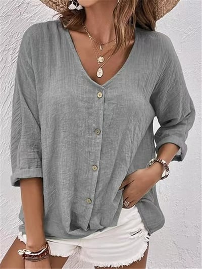 2025 New Classic Linen Blouse in Solid Color