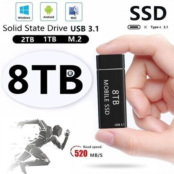 16TB/8TB/4TB/2TB Ultra Speed External SSD - Portable & Large Capability Mobile Solid State Drive for Laptops Desktop
