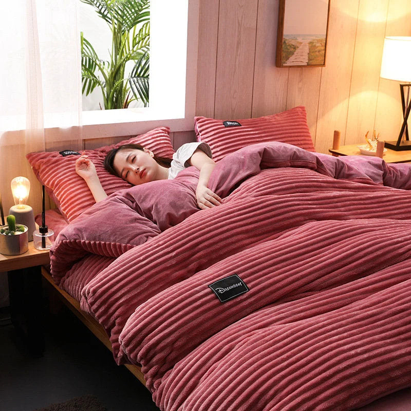 (š„Buy More, Save More )AB Sided Thicken Corduroy Velvet Winter Bedding Set Full Queen King Size Duvet Coverļ¼Free Shippingļ¼